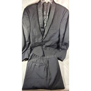 Seven/26 Men's Super 140's Merino Wool Satin Stripe Tuxedo Set - Black 42R 36W